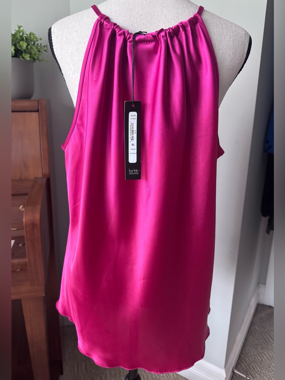 Nicole Miller Hot Pink Shiny Satin Halter Top Camisole Blouse XL Fuchsia Y2K - Picture 6 of 13